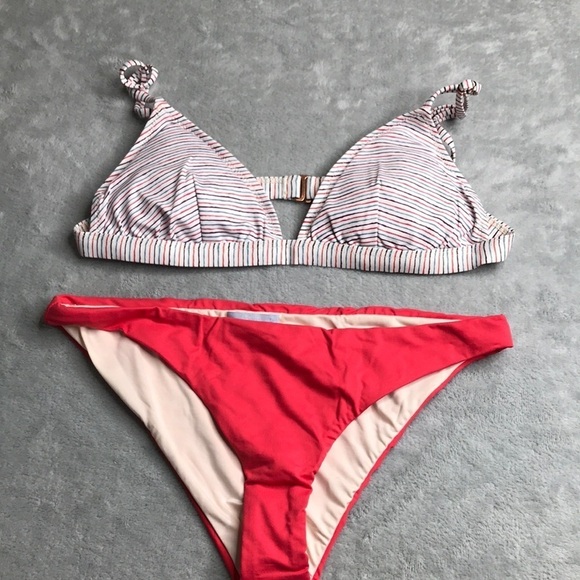 Eberjey M/L Bikini Striped Top with Solid Bottom New with tags - Picture 1 of 11